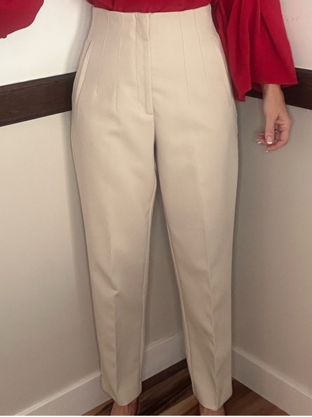 ZARA High Waisted Tailored Trousers Beige Cream Size Small